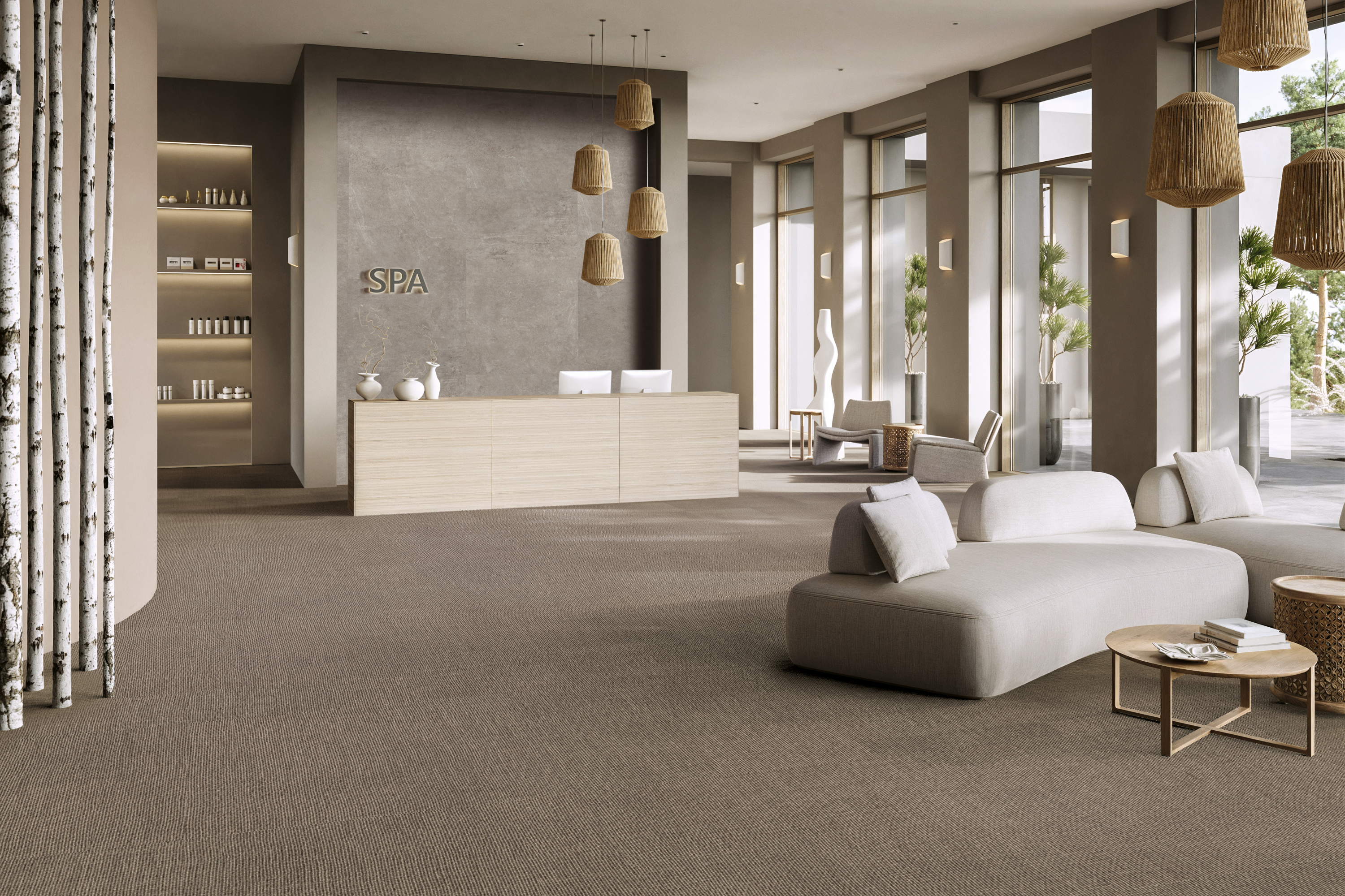 Vinylbodenbelag in textiler Jute-Optik im Spa